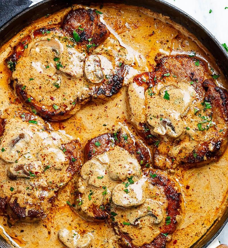 #6 Garlic Pork Chops in Creamy Mushroom Sauce